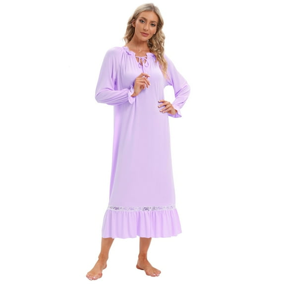 Womens Long Sleeve Nightgown Soft Victorian Princess Style Nightgown for Ladies Vintage Palace Sleepwear Comfy Loose Gown