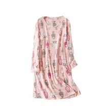 Womens Long Sleeve Nightgowns Sleep Shirts Cute Pajama Dress Casual Sleepwear Printed Nightshirts Tshirt Dress