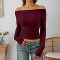 thumbnail image 1 of Womens Long Sleeve Off The Shoulder Tops Y2K Fall Fashion Outfits (Red XXL), 1 of 4
