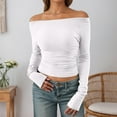 thumbnail image 1 of Womens Long Sleeve Off The Shoulder Tops Y2K Fall Fashion Outfits (White M), 1 of 4