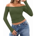thumbnail image 1 of Womens Long Sleeve Off the Shoulder Tops Going Out Cute Basic Y2K Fall Fashion 2026 Outfits Clothes Green S, 1 of 9
