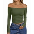 thumbnail image 1 of Womens Long Sleeve Off the Shoulder Tops Going Out Cute Basic Y2K Fall Fashion 2026 Outfits Clothes Green S, 1 of 9