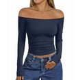 thumbnail image 1 of Womens Long Sleeve Off the Shoulder Tops Going Out Cute Basic Y2K Fall Fashion 2026 Outfits Clothes Navy Blue L, 1 of 9