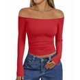 thumbnail image 1 of Womens Long Sleeve Off the Shoulder Tops Going Out Cute Basic Y2K Fall Fashion 2026 Outfits Clothes Red S, 1 of 9