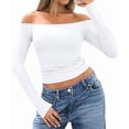 thumbnail image 1 of Womens Long Sleeve Off the Shoulder Tops Going Out Cute Basic Y2K Fall Fashion 2026 Outfits Clothes White S, 1 of 9