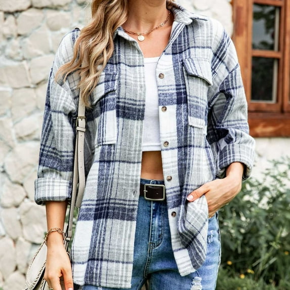 Womens Long Sleeve Open Front Loose Outerwear Print Blouse Coat Tops Pockets