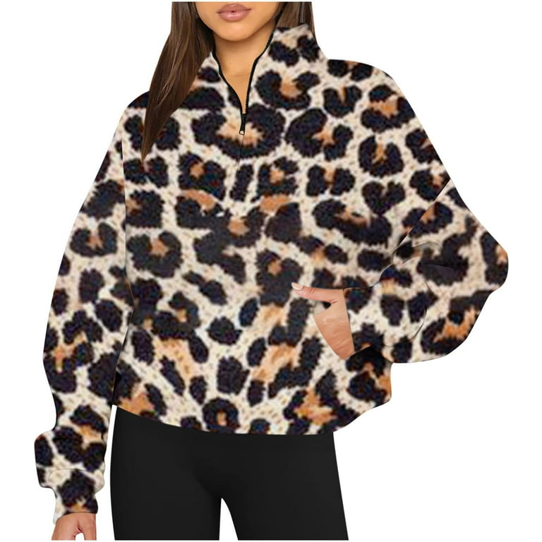 Cheetah print half zip pullover new arrivals