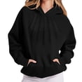 thumbnail image 1 of Womens Long Sleeve Oversized Hoodies Casual Pleated Hooded Sweatshirts Drop Shoulder Loose Shirts with Pockets, Black S, 1 of 7