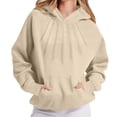 thumbnail image 1 of Womens Long Sleeve Oversized Hoodies Casual Pleated Hooded Sweatshirts Drop Shoulder Loose Shirts with Pockets, Khaki 3XL, 1 of 7