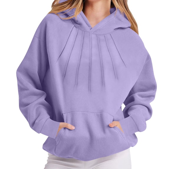 Womens Long Sleeve Oversized Hoodies Casual Pleated Hooded Sweatshirts Drop Shoulder Loose Shirts with Pockets, Purple 2XL
