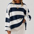 thumbnail image 1 of Womens Long Sleeve Oversized Striped Crew Neck Loose Fit Knitted Sweaters, S, 1 of 7