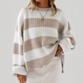 thumbnail image 1 of Womens Long Sleeve Oversized Striped Crew Neck Loose Fit Knitted Sweaters, S, 1 of 7