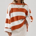 thumbnail image 1 of Womens Long Sleeve Oversized Striped Crew Neck Loose Fit Knitted Sweaters, S, 1 of 7