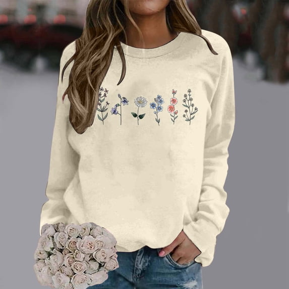 Womens Long Sleeve Oversized Sweatshirt 2026 Spring Casual Crewneck Loose Pullover Floral Print Fall Y2K Tunic Top