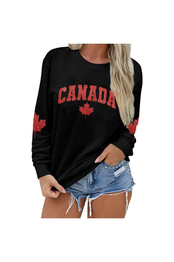 Womens Long Sleeve Oversized Sweatshirt Casual Loose Fit Canada Print Tops Crewneck Fall Basic Pullover