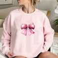 thumbnail image 1 of Womens Long Sleeve Oversized Sweatshirt Crew Neck Pink Hoodie for Women Cherry Ribbon Shirt Loose Casual Tee (Pink M), 1 of 7