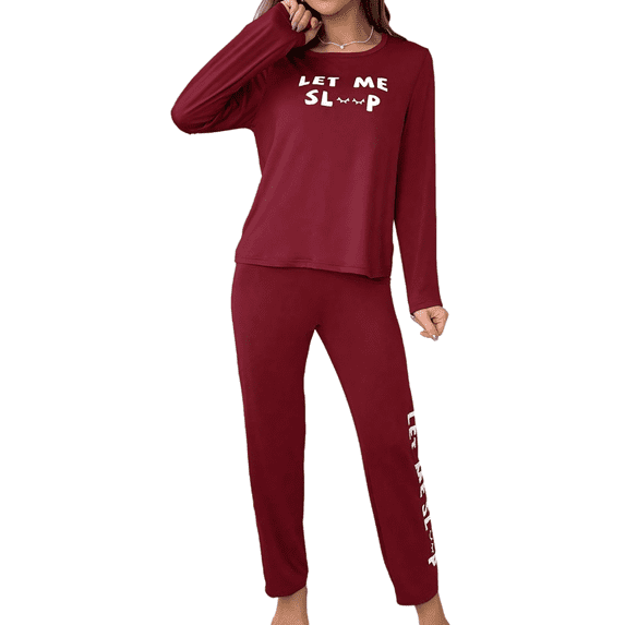 Womens Long Sleeve Pajama Set Pajamas Top and Pants Round Neck Pjs Set Soft Sleepwear Loungewear