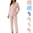 thumbnail image 1 of Womens Long Sleeve Pajama Set Soft Button Down Loungewear Two Piece PJ Set with Pockets, 1 of 4