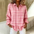 thumbnail image 1 of Womens Long Sleeve Plaid Shirts, Flannel Lapel Button Shackets Oversized Casual Loose Boyfriends Blouses Tops for Teens L , Spring Fall Ladies Jacket, 1 of 6