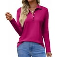 thumbnail image 1 of Women's Long Sleeve Polo Shirt Classic Button Down Collar Golf Top for Casual & Work Spring Blouses Purple XL, 1 of 4