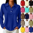 thumbnail image 1 of Womens Long Sleeve Polo Shirts Button Down Soft Breathable Collared Retro Golf Office Everyday Tops, 1 of 7