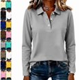 thumbnail image 1 of Womens Long Sleeve Polo Shirts V Neck Collared Button Down Shirt | Polo Shirts,V Neck, Collared, Button Down Gray S, 1 of 6
