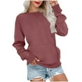 thumbnail image 1 of Womens Long Sleeve Pullover, Crewneck Sweatshirts for Women Fall Fashion Loose Fit Solid Color Athletic Thin Sweaters with Pockets S-2XL, 1 of 5