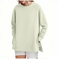 thumbnail image 1 of Womens Long Sleeve Pullover, Crewneck Sweatshirts for Women Fall Fashion Loose Fit Solid Color Thin Sweaters with Side Slit Zipper S-XL, 1 of 6