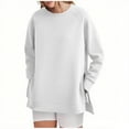 thumbnail image 1 of Womens Long Sleeve Pullover, Crewneck Sweatshirts for Women Fall Fashion Loose Fit Solid Color Thin Sweaters with Side Slit Zipper S-XL, 1 of 6