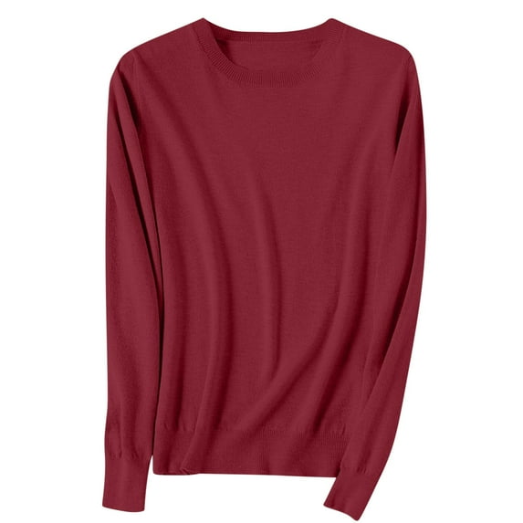 Womens Long Sleeve Pullover, Fall Sweaters for Women Fashion Loose Fit Knitted Solid Color Crewneck Sweater Tops S-3XL