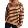 thumbnail image 1 of Womens Long Sleeve Pullover, Fall Sweaters for Women Fashion Loose Fit Striped Printed Ribbed Knitted Crewneck Sweatshirts S-L, 1 of 4