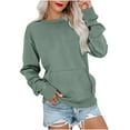 thumbnail image 1 of Womens Long Sleeve Pullover Sweatshirt with Front Pocket Casual Crew Neck Plain Cotton Sweater Blouses Loose Fit (Large, Green), 1 of 1