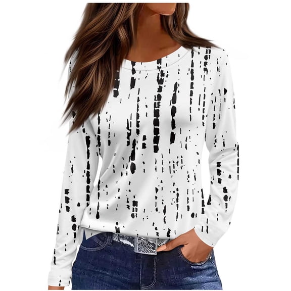 Womens Long Sleeve Pullover Tshirts Fashion Casual Fall Crewneck Shirts Soft Comfy Graphic Tops Trendy Clothes, S White