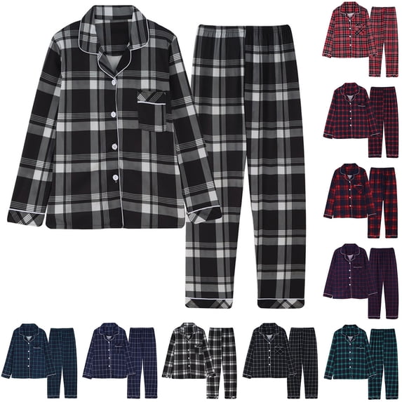 Womens Long Sleeve Pyjama Set Two Piece Retro Button Down Loungewear Comfortable Sleepwear