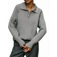 thumbnail image 1 of Womens Long Sleeve Quarter Zip Pullover Sweater Casual Loose V Neck Collared Ribbed Knit Jumper Tops Grey S, 1 of 8