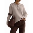 thumbnail image 1 of Womens Long Sleeve Quarter Zip Pullover Sweater Casual Loose V Neck Collared Ribbed Knit Jumper Tops  L, 1 of 7