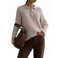 thumbnail image 1 of Womens Long Sleeve Quarter Zip Pullover Sweater Casual Loose V Neck Collared Ribbed Knit Jumper Tops  M, 1 of 7