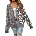 thumbnail image 1 of Womens Long Sleeve Rainbow Button Cardigan Leopard Print Colorblock Casual V Neck Loose Knit Sweater Top, 1 of 7