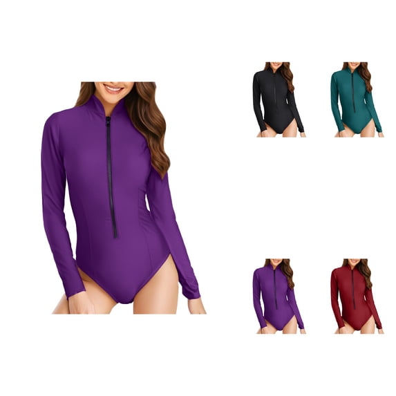 Womens Long Sleeve Rash Guard One Piece Swimsuit with Zipper - UPF 50 Sun Protection for Surfing, Training & Swimming