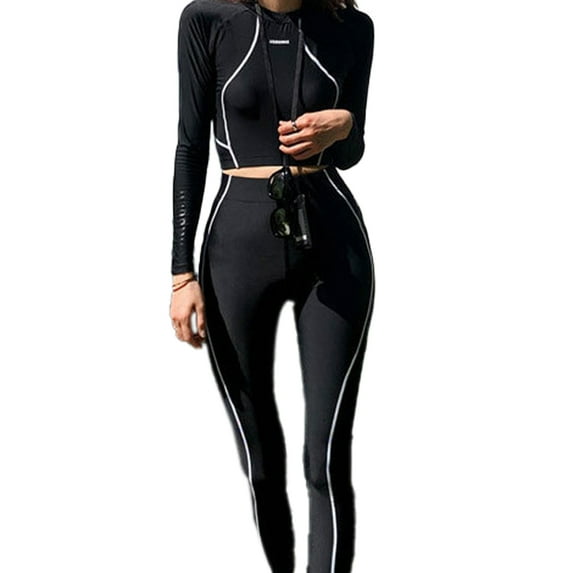Womens Long Sleeve Rash Guard Swimsuit Sun Protection Sport Wetsuit Two Piece Swimsuit Set,L,G83187