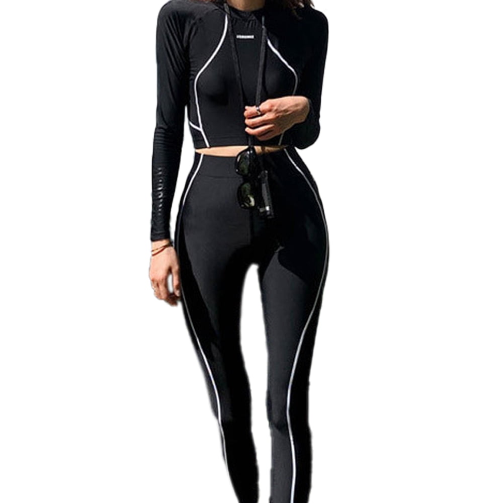 Womens Long Sleeve Rash Guard Swimsuit Sun Protection Sport Wetsuit Two