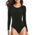 thumbnail image 1 of Womens Long Sleeve Rib Knit Bodysuit Round Neck Solid Color Funny Ribbed One Piece Romper Onesies Bodycon Tops (Large, Black), 1 of 5