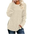 thumbnail image 1 of Womens Long Sleeve Rib-knit Tops Lightweight Base Crew Neck Sweaters Solid Color Side Split Hem Casual Pullovers (S, Beige), 1 of 7