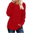 thumbnail image 1 of Womens Long Sleeve Rib-knit Tops Lightweight Base Crew Neck Sweaters Solid Color Side Split Hem Casual Pullovers (XL, Red), 1 of 7