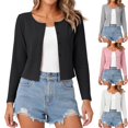 thumbnail image 1 of Womens Long Sleeve Ribbed Knit Button Down Cardigan Cropped Crew Neck Open Front Lightweight Layering Tops for Work Office Fall, Black, L, 1 of 9
