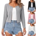 thumbnail image 1 of Womens Long Sleeve Ribbed Knit Button Down Cardigan Cropped Crew Neck Open Front Lightweight Layering Tops for Work Office Fall, Gray, L, 1 of 9