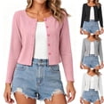 thumbnail image 1 of Womens Long Sleeve Ribbed Knit Button Down Cardigan Cropped Crew Neck Open Front Lightweight Layering Tops for Work Office Fall, Pink, M, 1 of 9