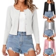 thumbnail image 1 of Womens Long Sleeve Ribbed Knit Button Down Cardigan Cropped Crew Neck Open Front Lightweight Layering Tops for Work Office Fall, White, M, 1 of 9