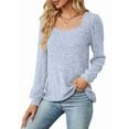 thumbnail image 1 of Womens Long Sleeve Ribbed Knit Tops Loose Fit Soft Plain Basic Square Neck Casual Knitwear Sweater Blouses Light Blue L, 1 of 8
