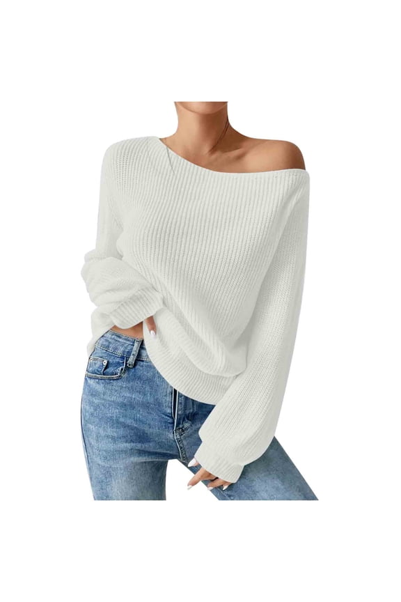 Womens Long Sleeve Round Neck Knit Sweater Pullover Top Casual Wear Comfortable Soft Fabric Seasonal Apparel Basic Wardrobe Essential Trendy Design Loose Everyday Use
